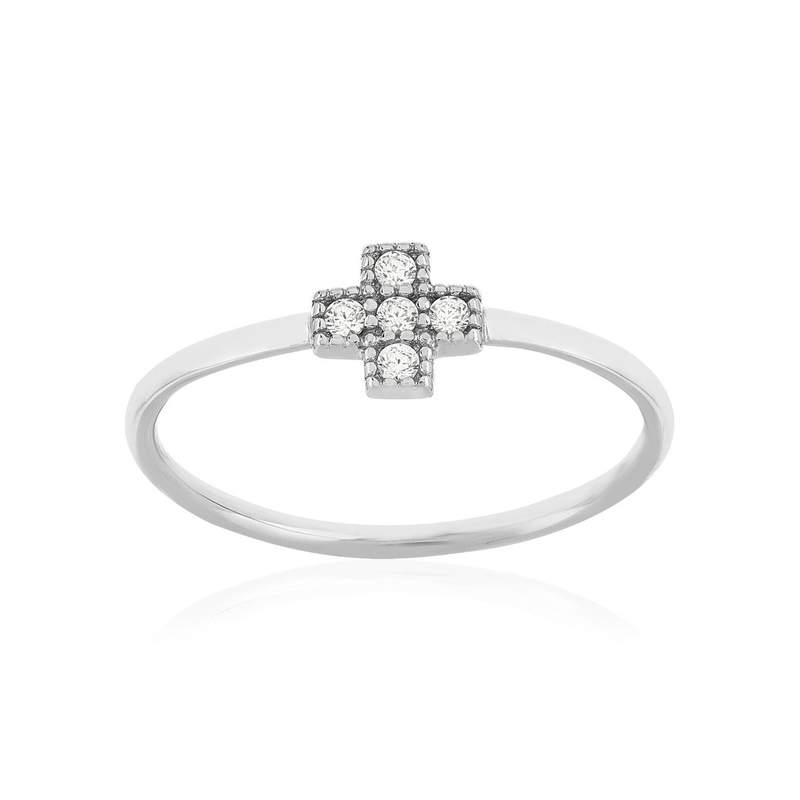 925 sterling silver ring with zirconia stones in a cross design - view 1