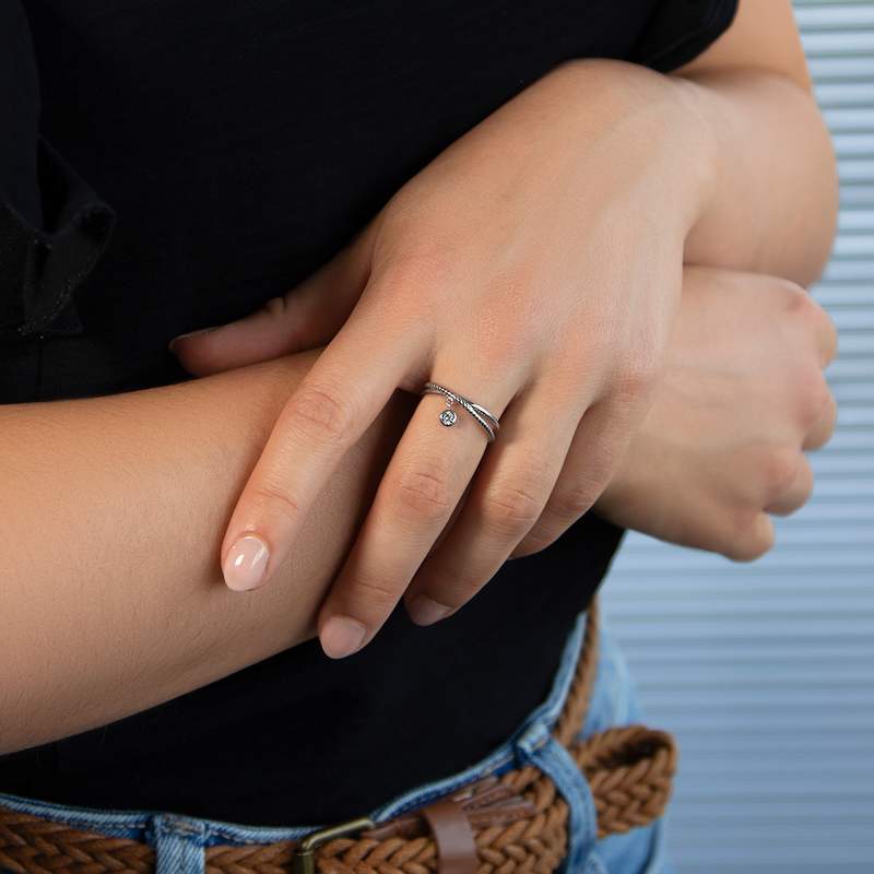 Bague argent 925 pampille zirconia - vue porté 1