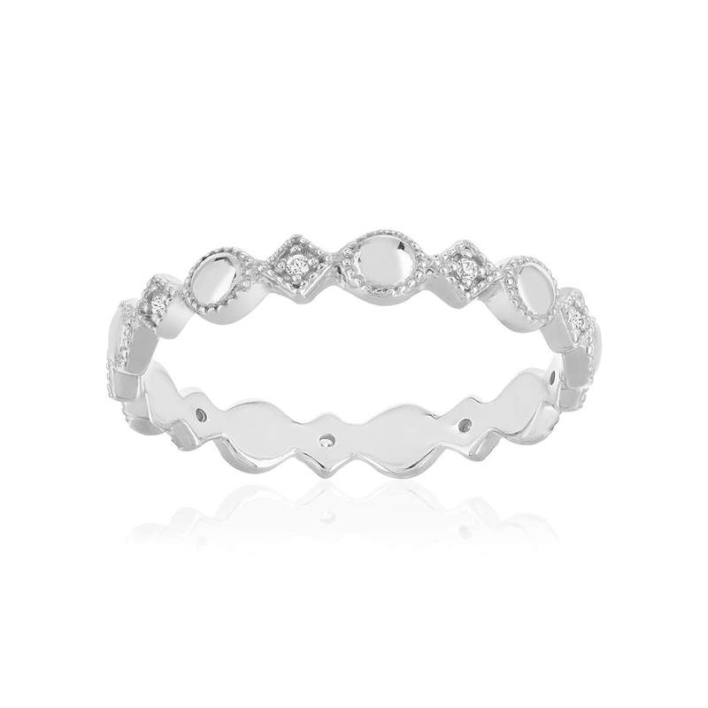 Bague argent 925 perlée zirconias, motif losange et rond - vue 1
