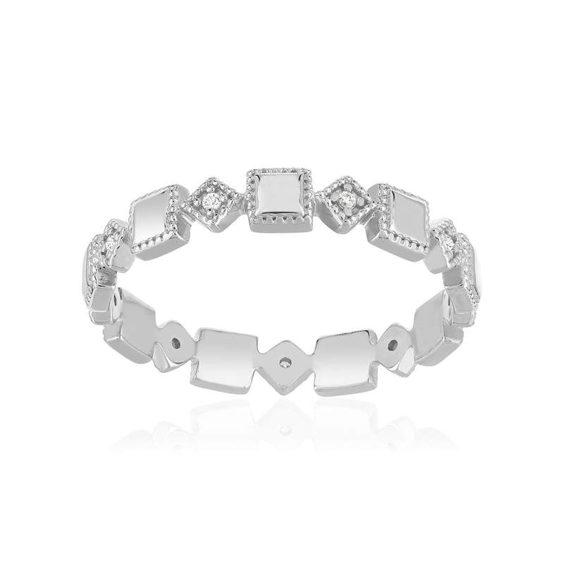 Bague argent 925 perlée zirconias, motif losange et carré - vue 1