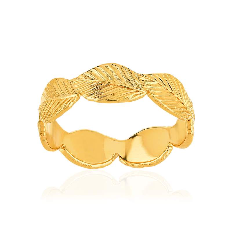 Bague plaqué or jaune, motif feuille. - vue 1