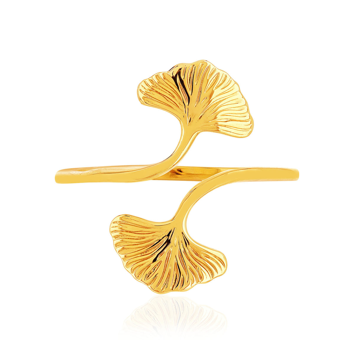 Bague plaqué or jaune, motif feuille de ginkgo biloba - vue 3