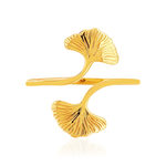 Bague plaqué or jaune, motif feuille de ginkgo biloba - vue 3