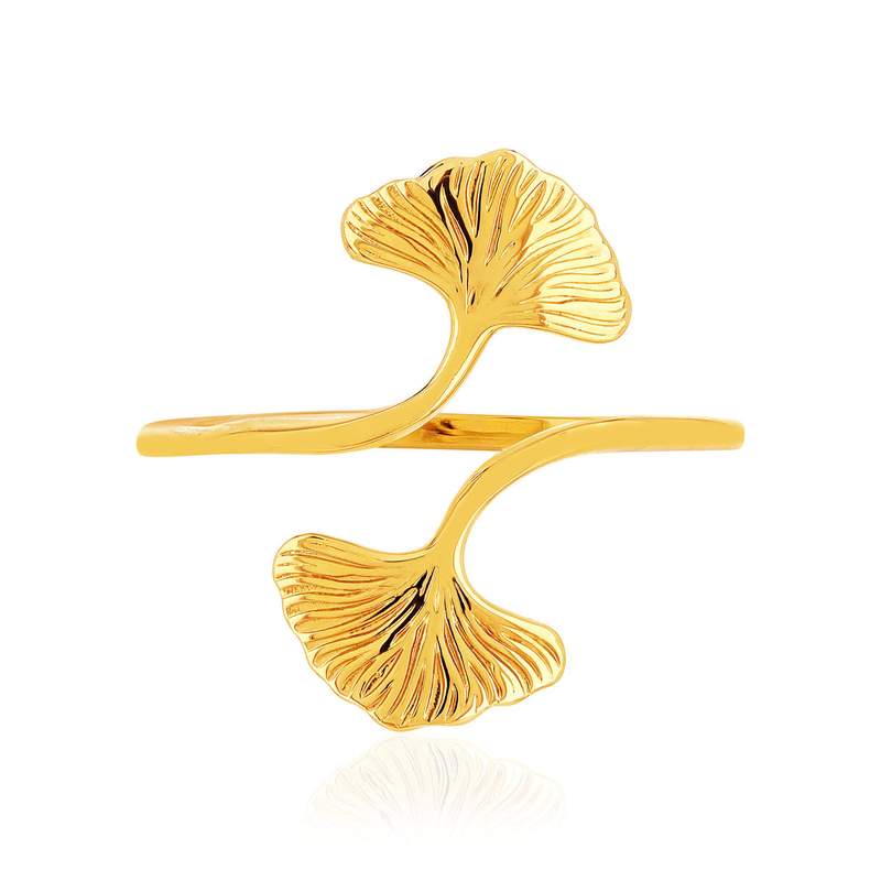 Bague plaqué or jaune, motif feuille de ginkgo biloba - vue 3