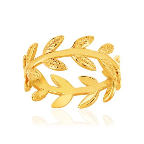 Geelgouden ring, bladmotief