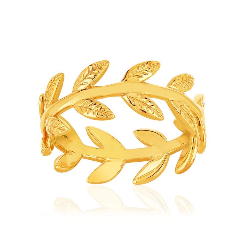 Bague plaqué or jaune, motif feuille - vue 1