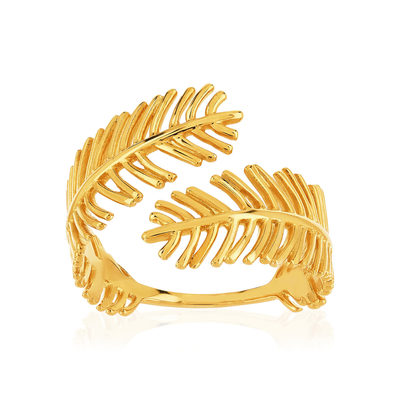 Bague plaqué or jaune, motif plume - vue 1