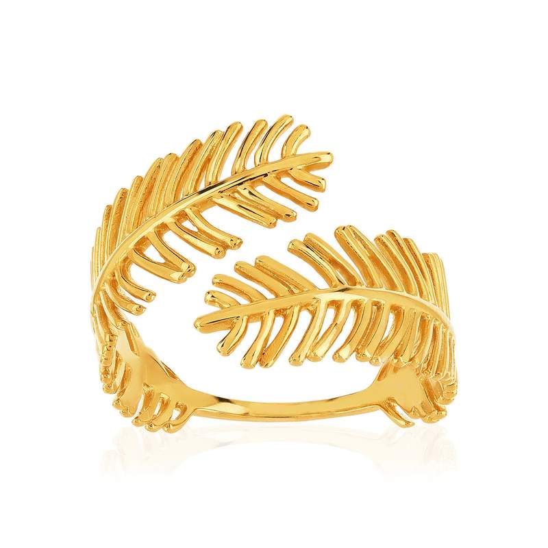 Bague plaqué or jaune, motif plume - vue 1