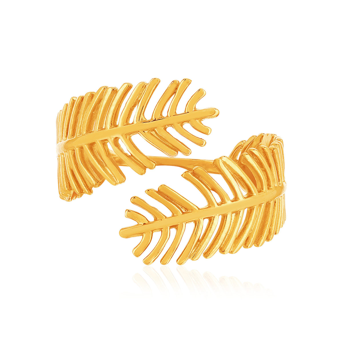 Bague plaqué or jaune, motif plume - vue 3