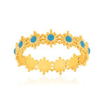 Bague plaqué or jaune perlée motif soleil et résine bleue - vue 1