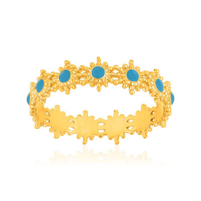 Bague plaqué or jaune perlée motif soleil et résine bleue - vue 1