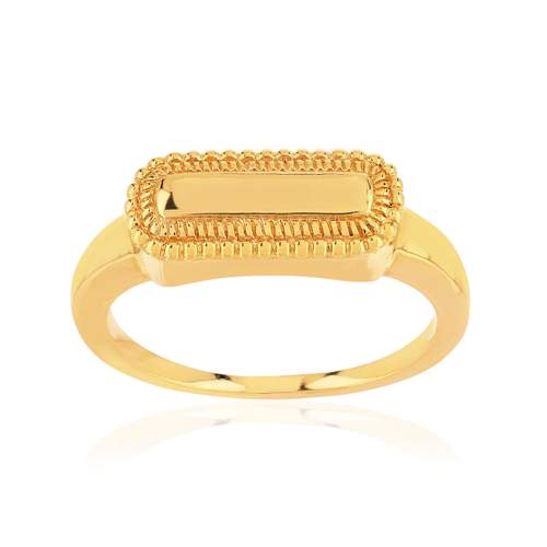 Bague plaqué or jaune perlée rectangulaire