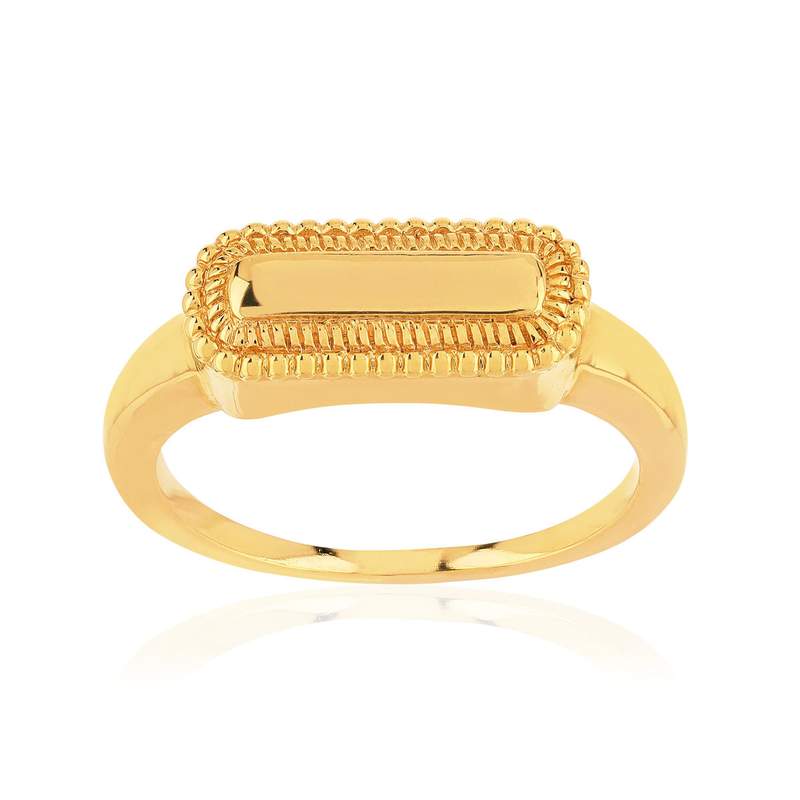 Bague plaqué or jaune perlée rectangulaire - vue 1