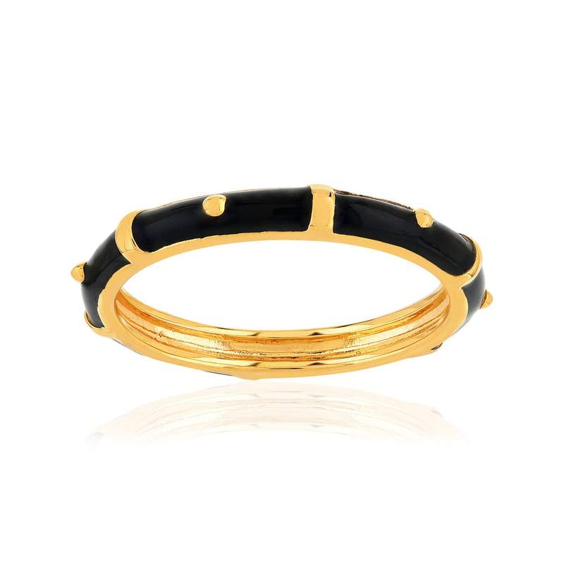 Bague plaqué or jaune et résine noire - vue 1