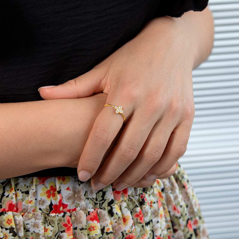Bague plaqué or jaune zirconias - vue porté 1