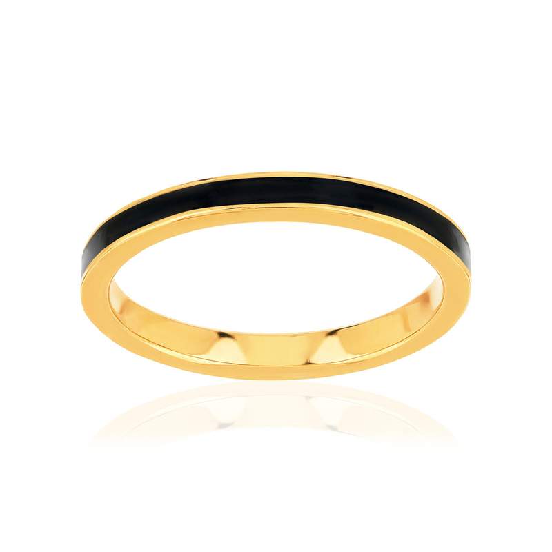 Bague plaqué or jaune et résine noire. - vue 1