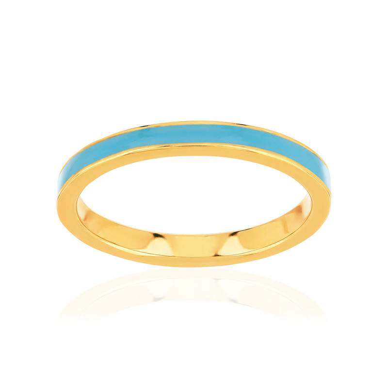 Bague plaqué or jaune et résine bleue - vue 1