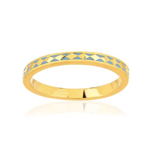 Yellow gold-plated and blue resin ring with diamond motif