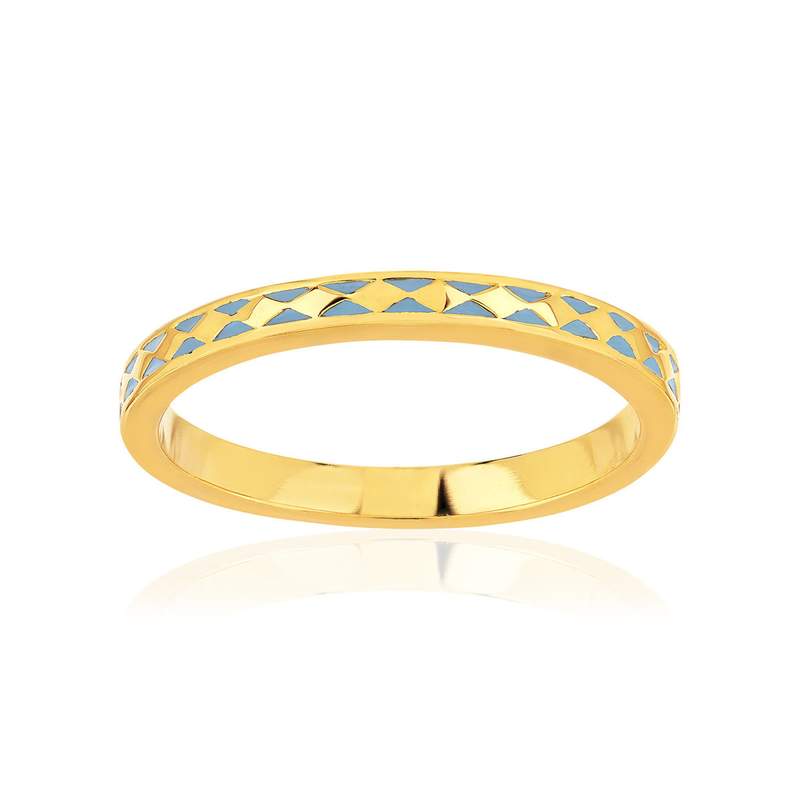 Bague plaqué or jaune et résine bleue motif losange - vue 1