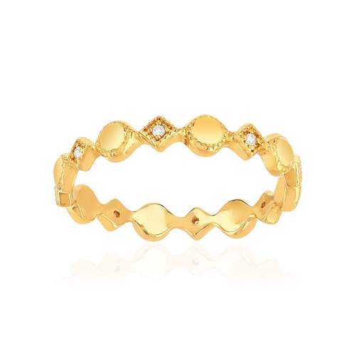 Geelgouden ring met zirkonia parels, rond en diamanten motief