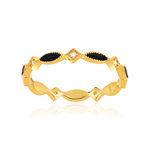 Bague plaqué or jaune perlée, résine noire et zirconias, motif losange et marquise - vue 1