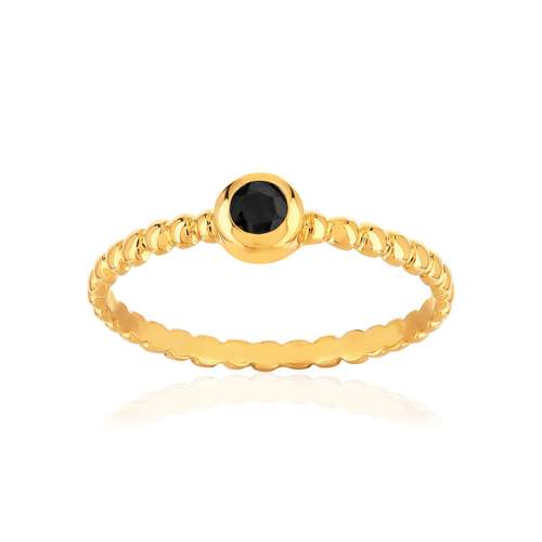Bague plaqué or jaune perlée zirconia noir