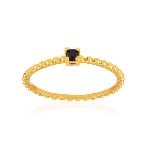 Bague plaqué or jaune perlée zirconia noir