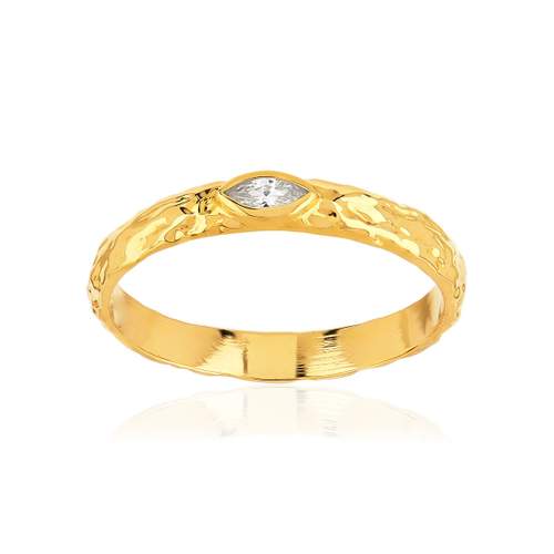 Bague plaqué or jaune martelée zirconia