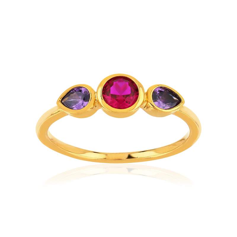 Bague plaqué or jaune pierres imitation - vue 1