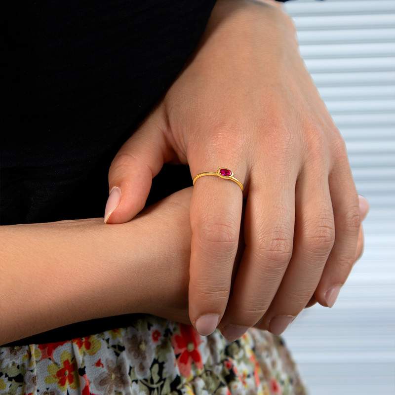 Bague plaqué or jaune pierre imitation - vue porté 1