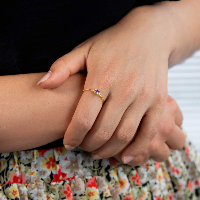 Bague plaqué or jaune pierre imitation - vue porté 1