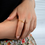 Bague plaqué or jaune pierre imitation - vue porté 1