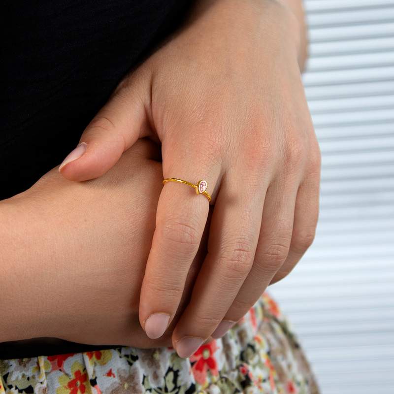 Bague plaqué or jaune pierre imitation - vue porté 1