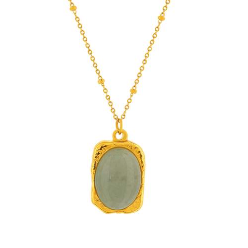Collier acier jaune pierre imitation vert pâle 45cm