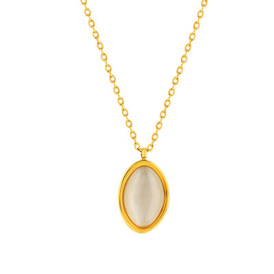 Beige imitation stone yellow steel necklace 45 cm