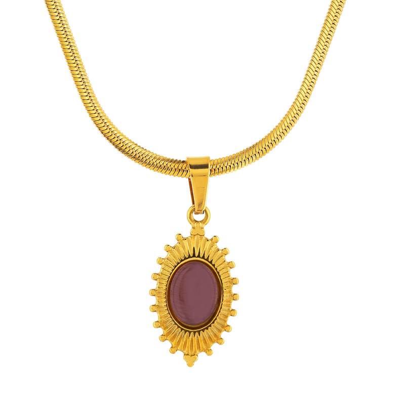 Collier acier jaune pierre imitation rose 46cm - vue 1