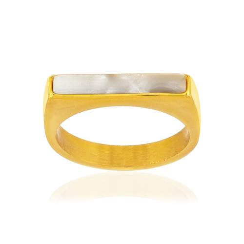 Bague acier jaune nacre