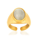 Bague ouverte acier jaune pierre imitation blanche - vue 1