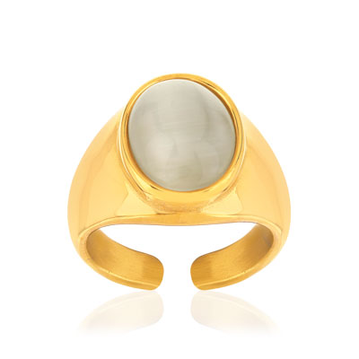 Bague ouverte acier jaune pierre imitation blanche - vue 1