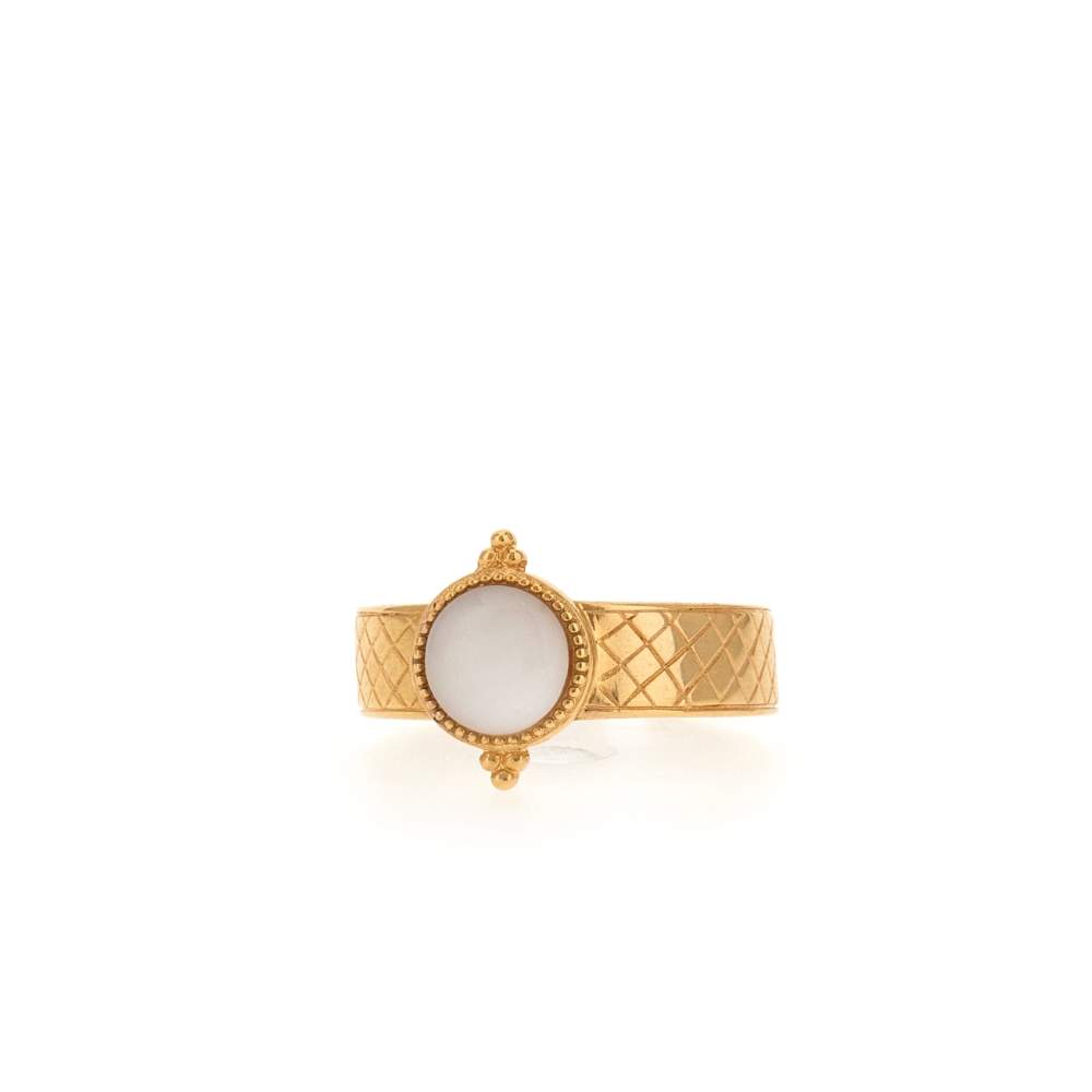Bague ouverte acier jaune pierre imitation blanche - vue 2