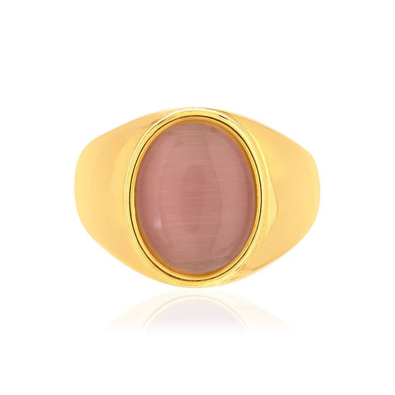 Bague acier jaune pierre imitation rose pale - vue 3
