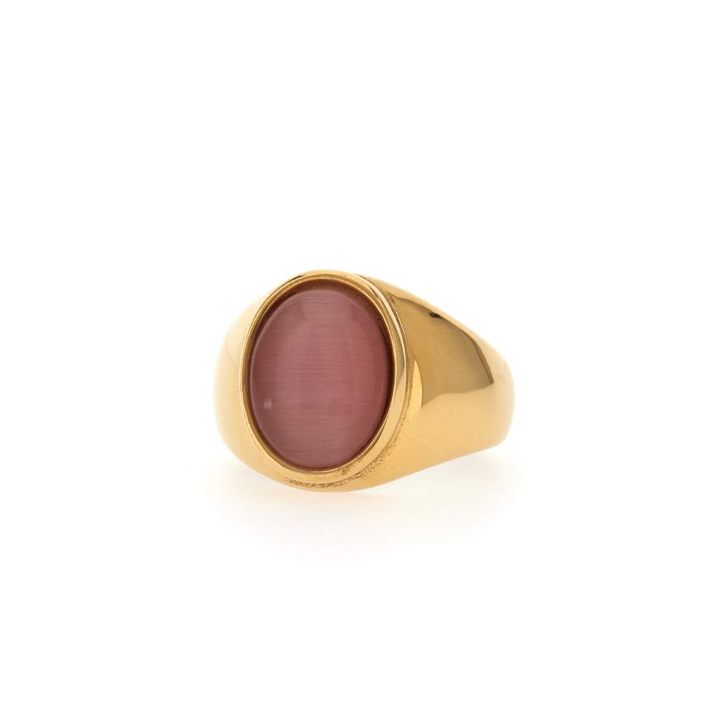 Bague acier jaune pierre imitation rose pale - vue 2