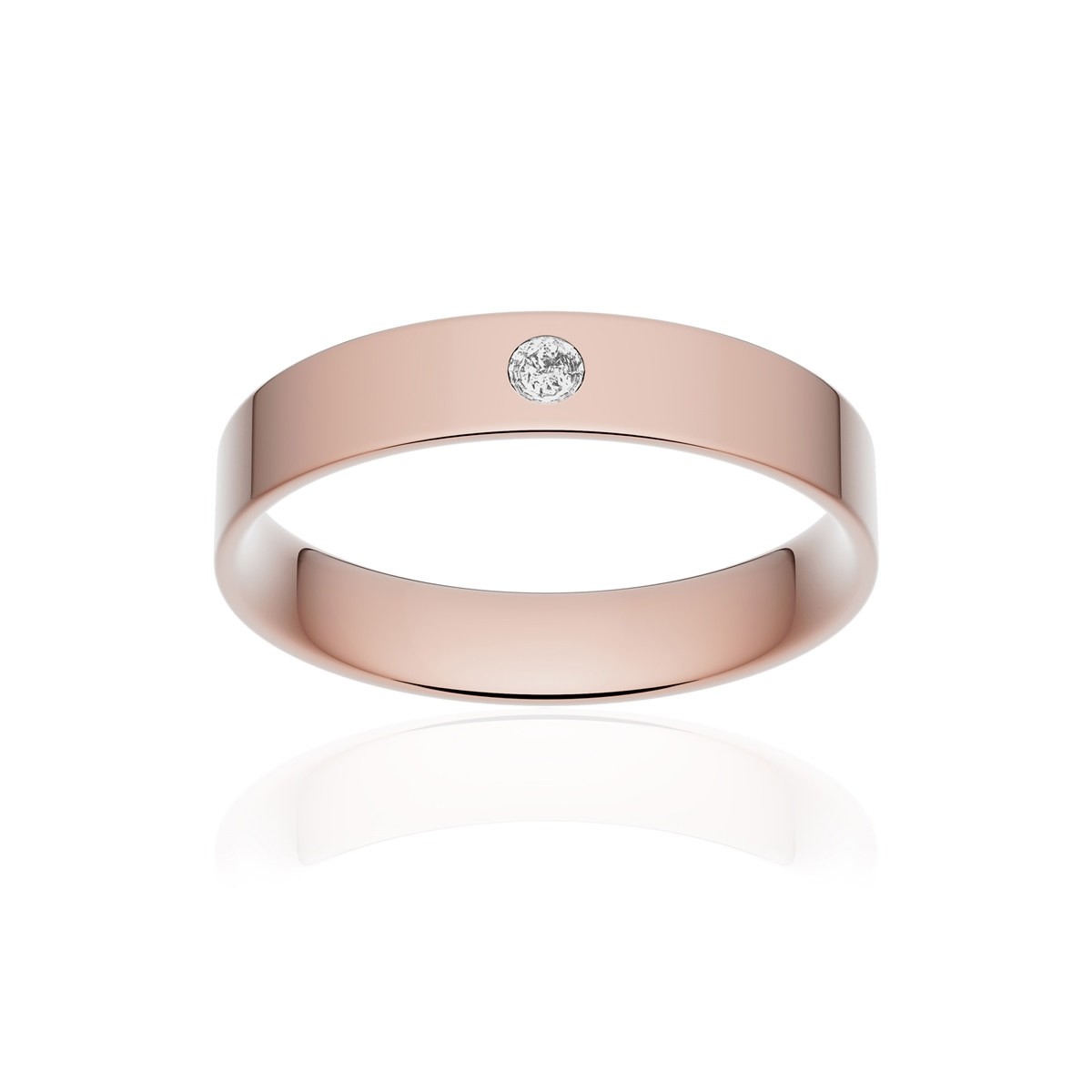 Alliance or 750 rose poli ruban plat confort 4mm diamant brillant