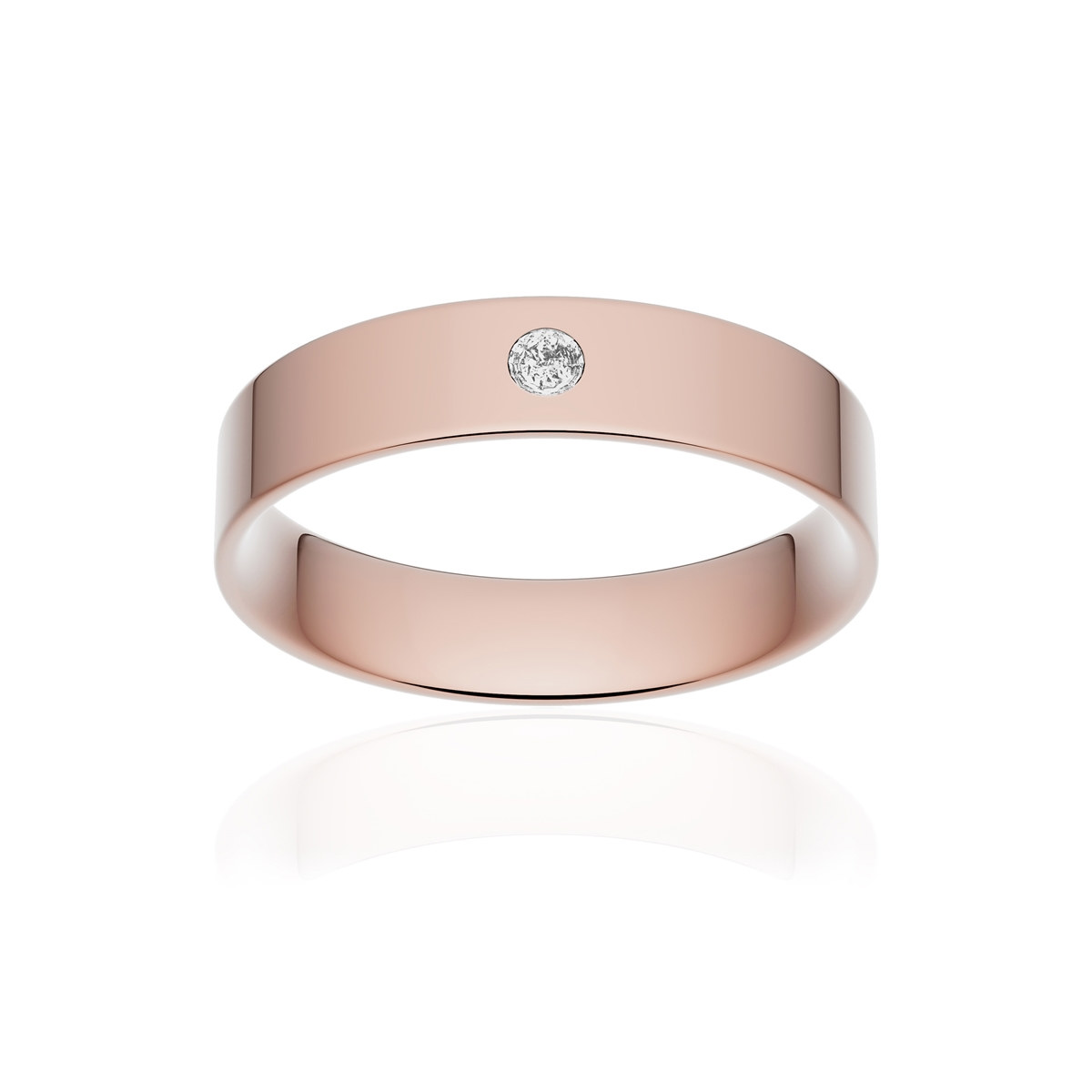 Alliance or 750 rose poli ruban plat confort 4,5mm diamant brillant