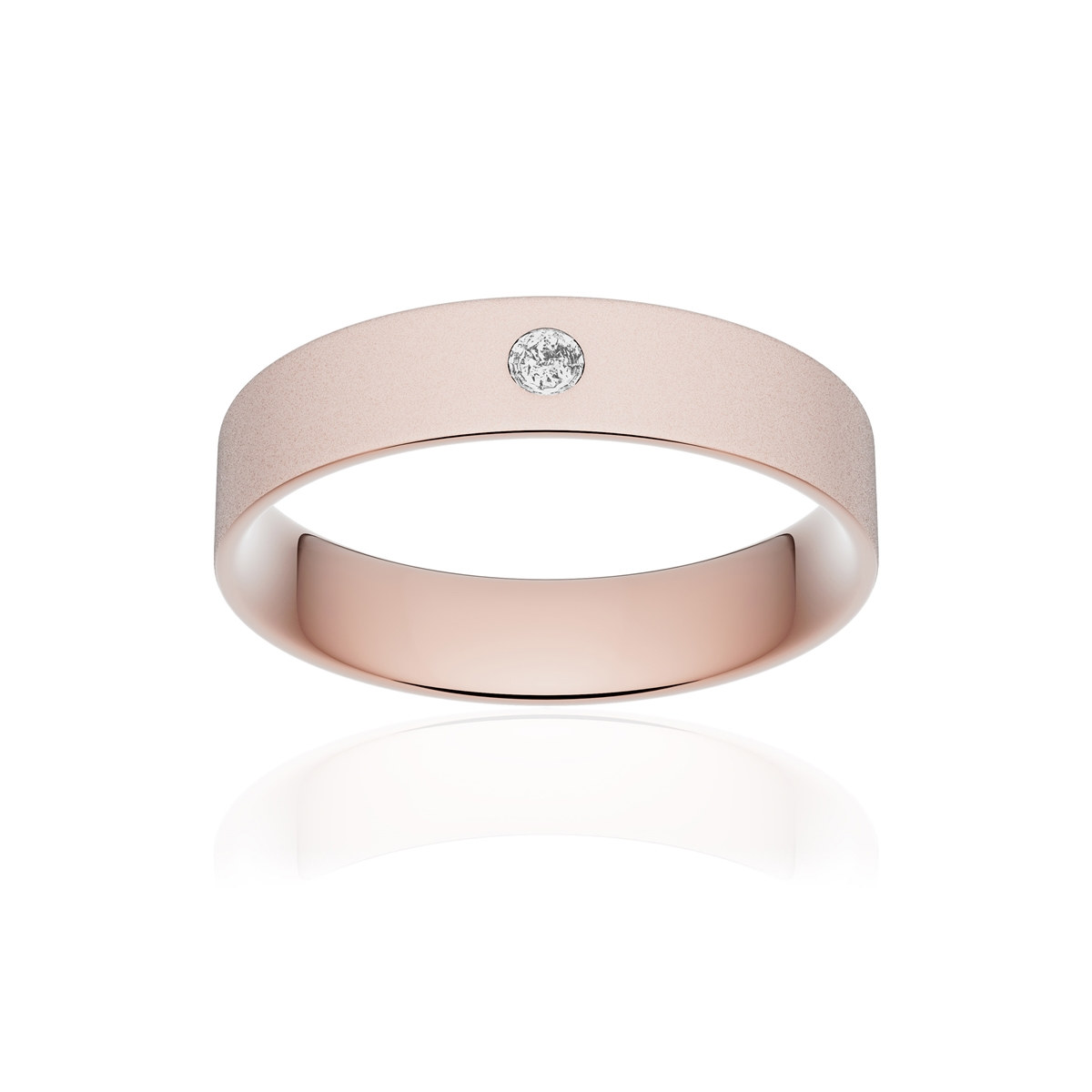 Alliance or 750 rose sablé ruban plat confort 4,5mm diamant brillant