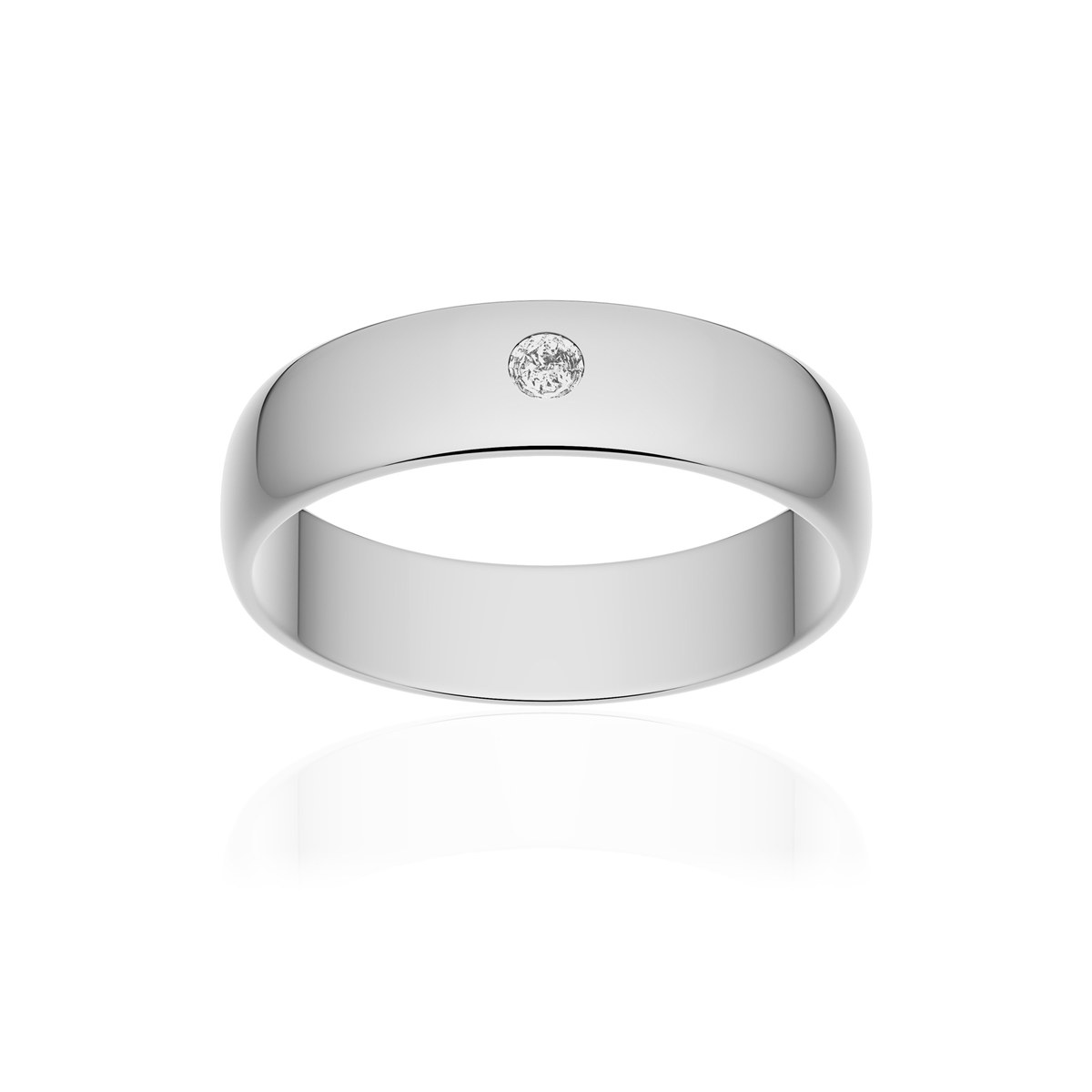 Alliance or 375 blanc poli demi-jonc 5mm diamant brillant