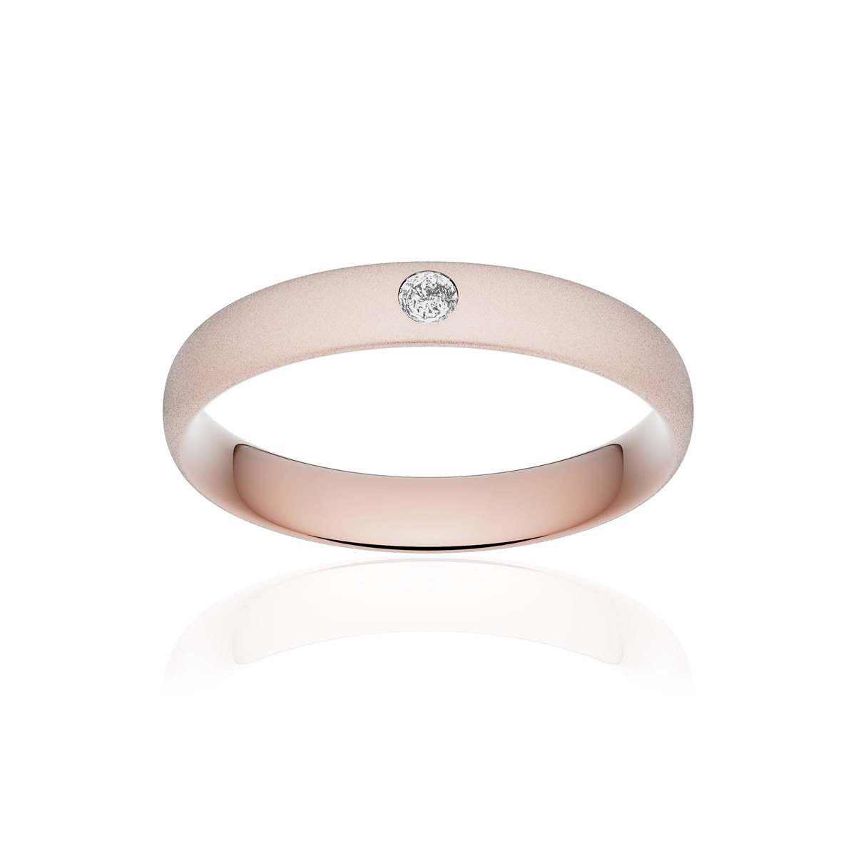 Alliance or 375 rose sablé demi-jonc confort 4mm diamant brillant