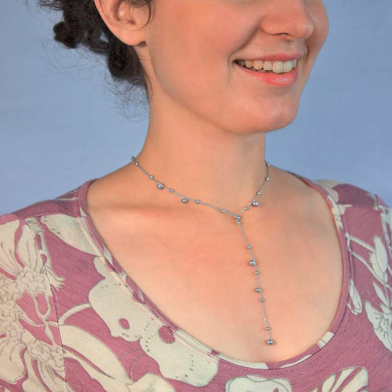 Steel necklace with ball adjustable length 40 to 45 cm - view worn 2