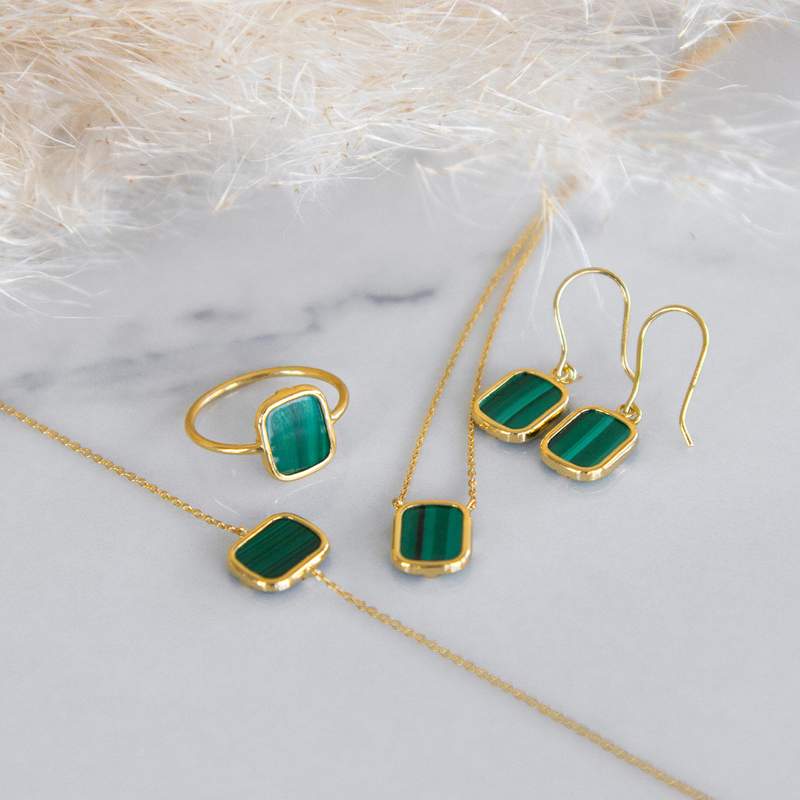 Collier or 750 jaune malachite rectangulaire 45 cm - vue D2