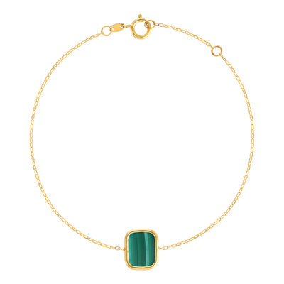 Bracelet or 750 jaune, malachite rectangulaire 18.5 cm
